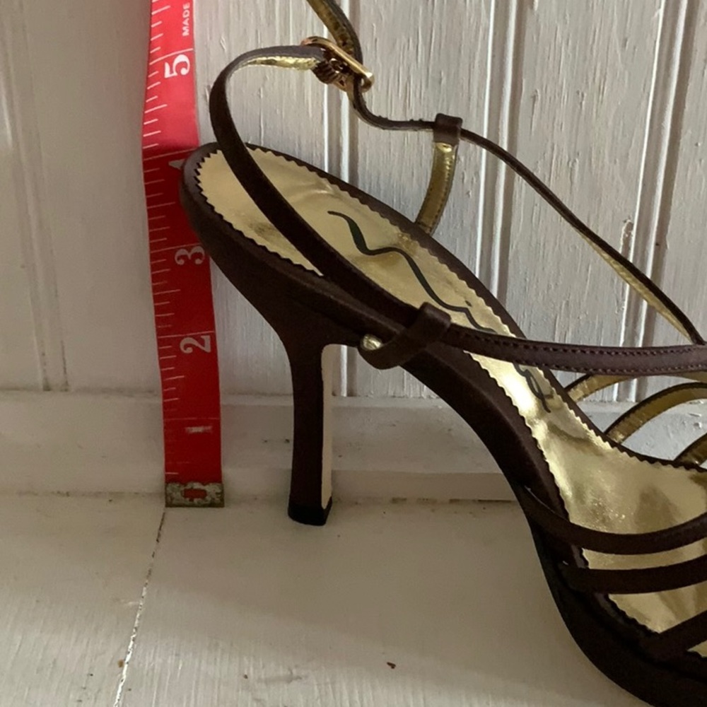 EUC Chocolate Satin Heels w/Bling - Picture 6 of 7
